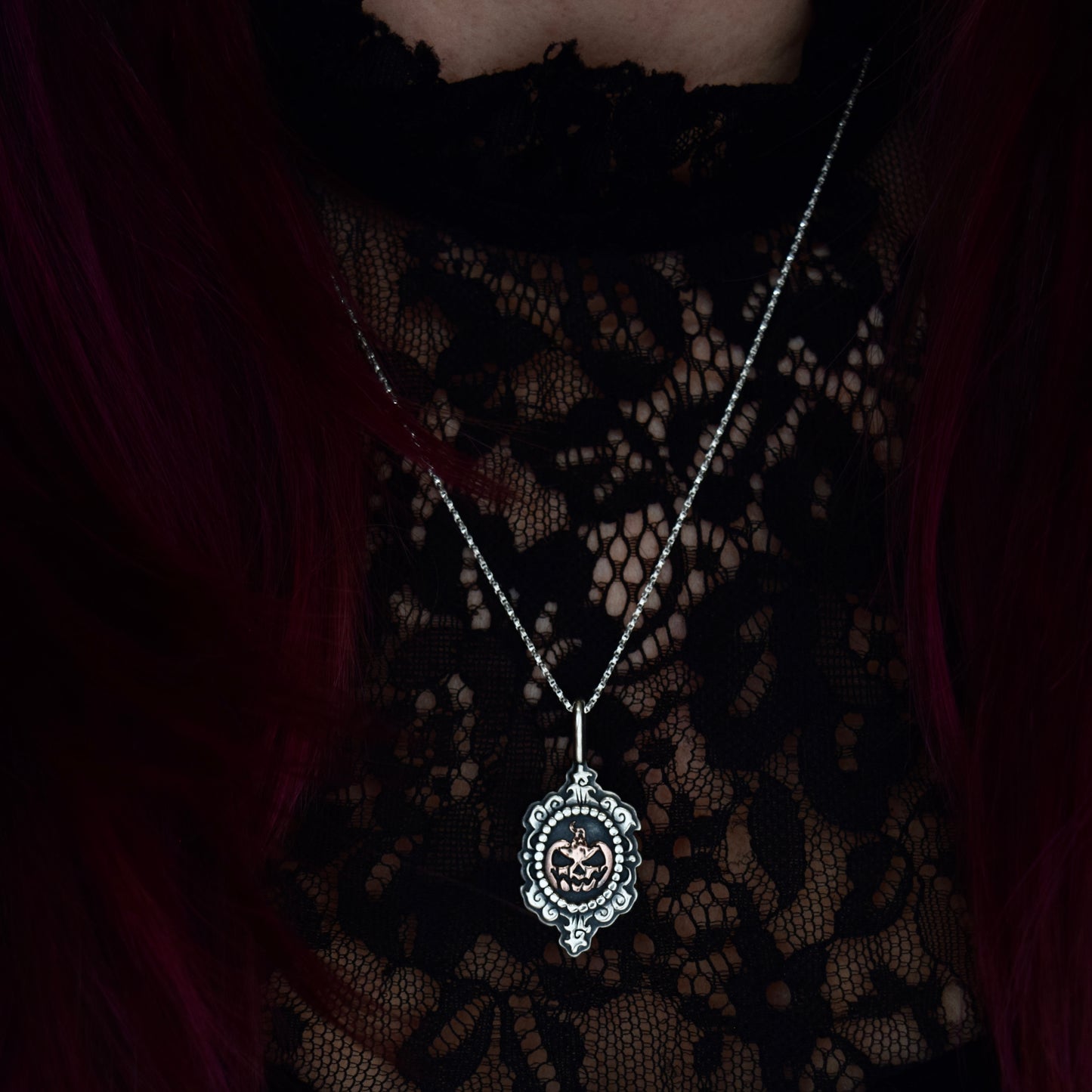 Enchanted Pumpkin Head Cameo Necklace with Copper