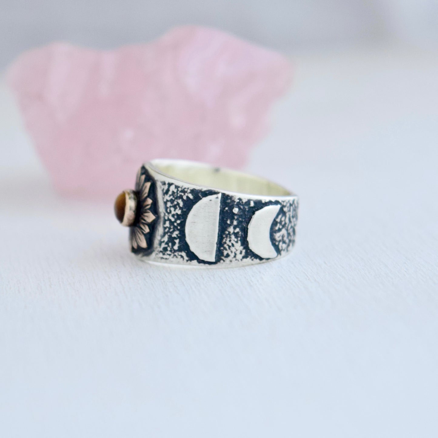 Sunflower Phase Ring with Bronze, Gold Fill, and Tigers Eye size 5.5