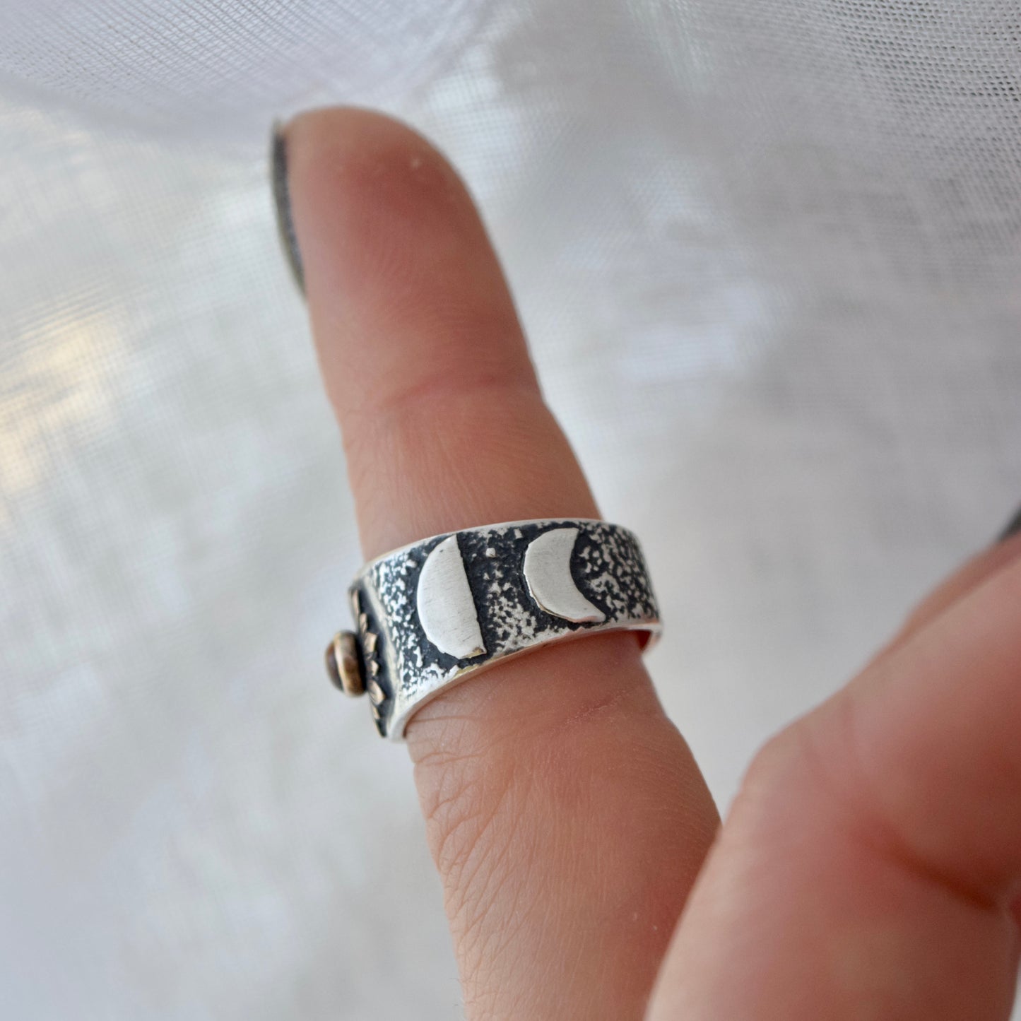 Sunflower Phase Ring with Bronze, Gold Fill, and Tigers Eye size 5.5