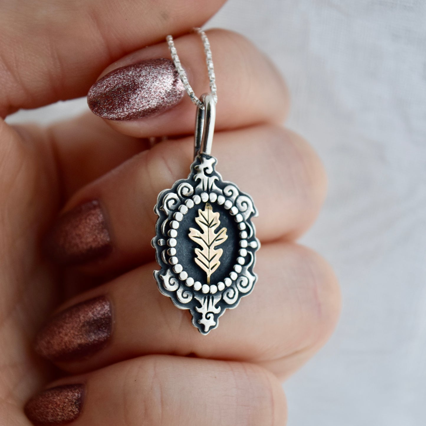 Oak Leaf Cameo Necklace with Gold Fill