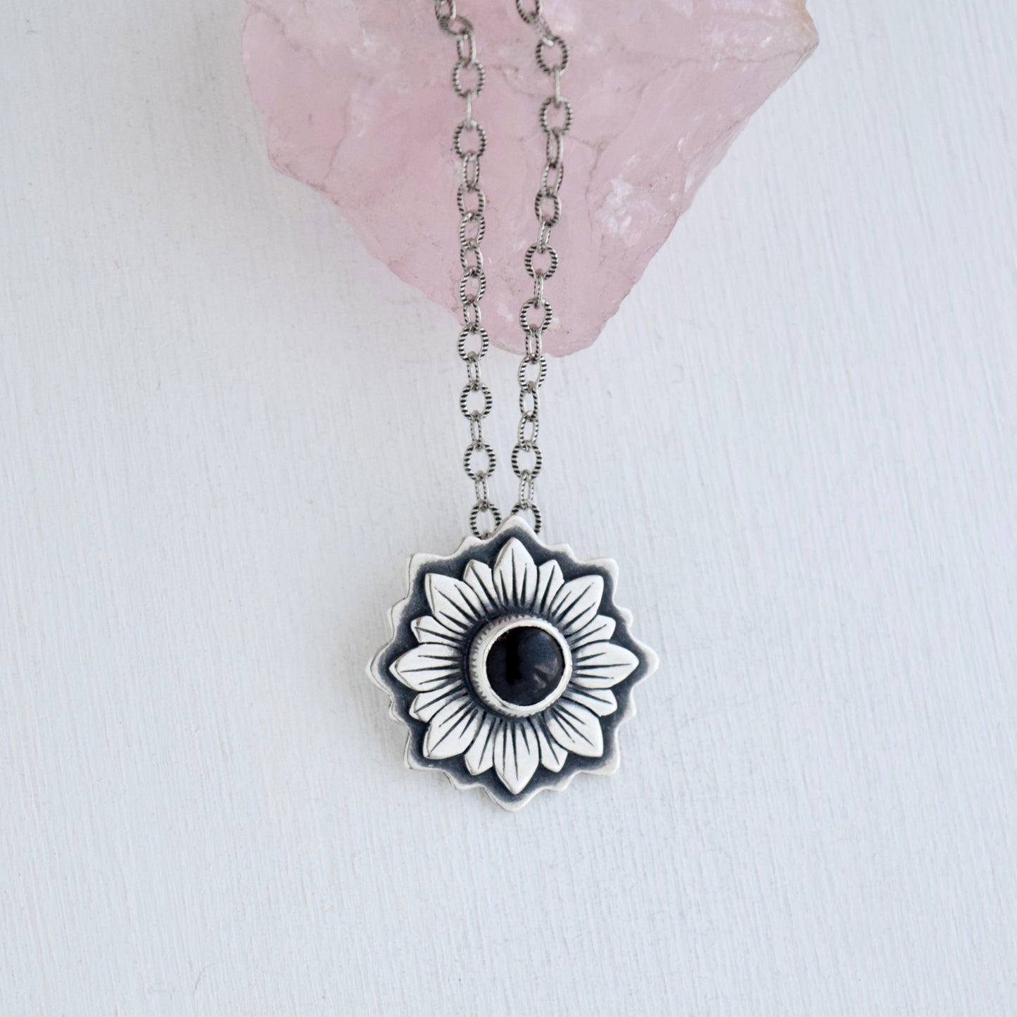 Sunflower Necklace with Black Onyx