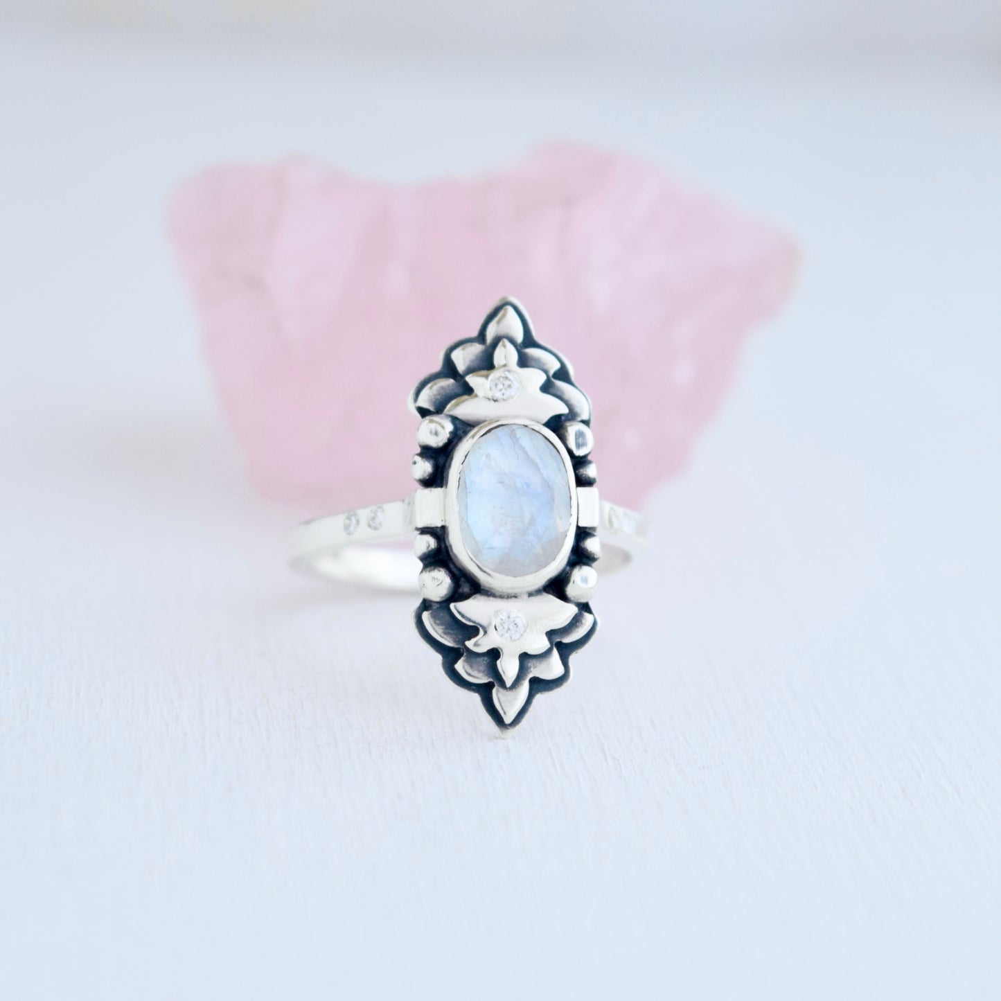 Rainbow Moonstone and .01c/.02c Diamonds Ring Size 7
