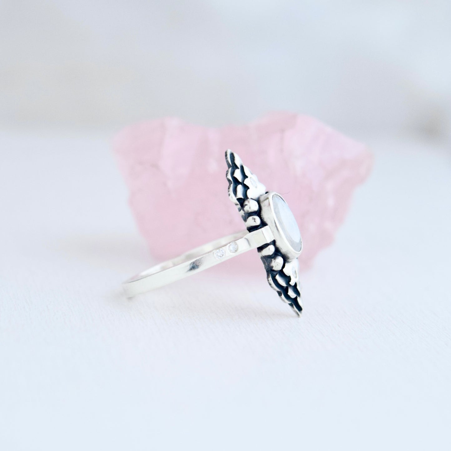 Rainbow Moonstone and .01c/.02c Diamonds Ring Size 7