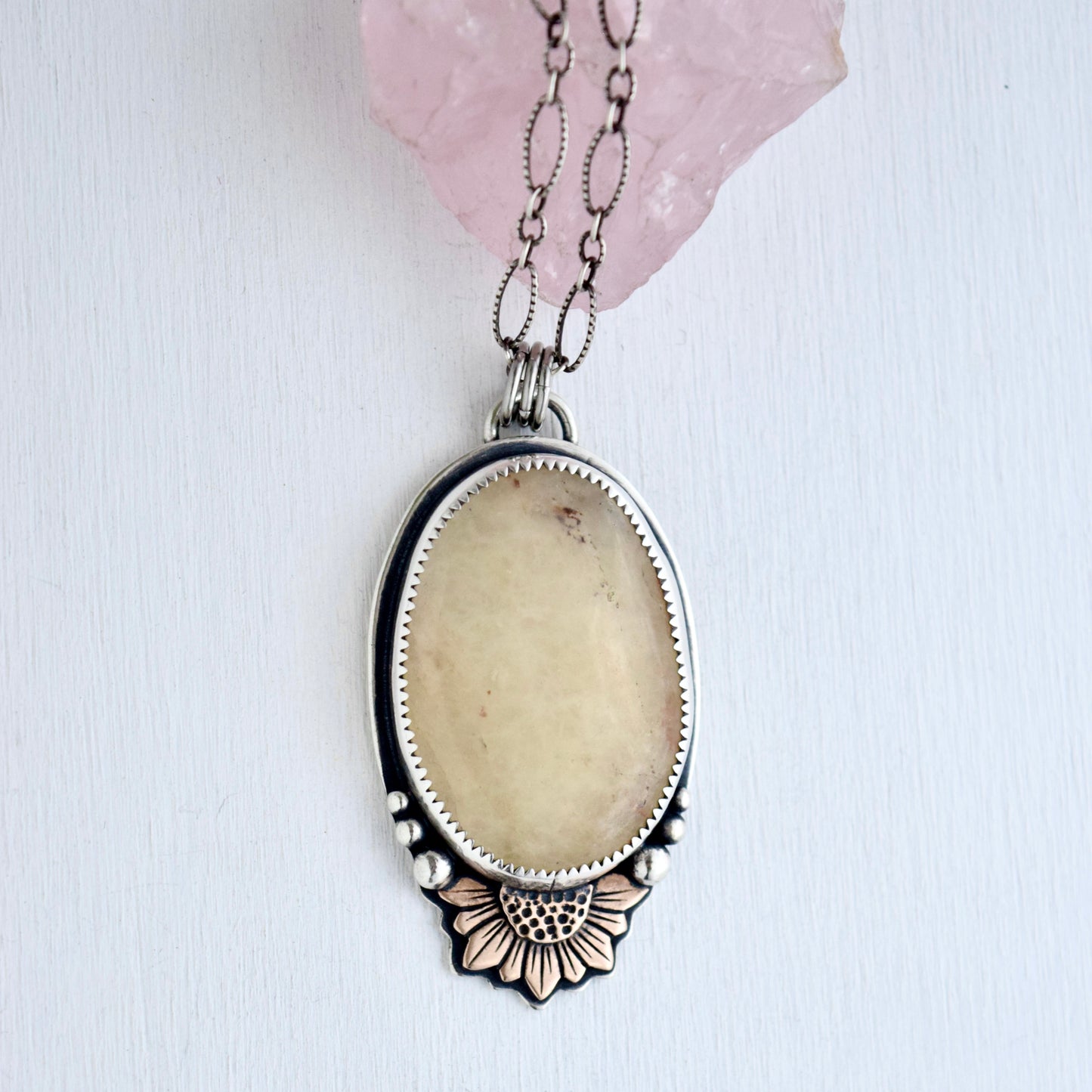 Turn Towards the Sun Worry Stone Pendant with Yellow Quartz and Bronze