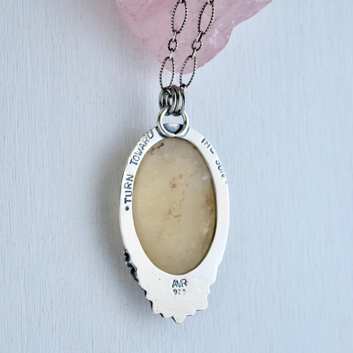 Turn Towards the Sun Worry Stone Pendant with Yellow Quartz and Bronze