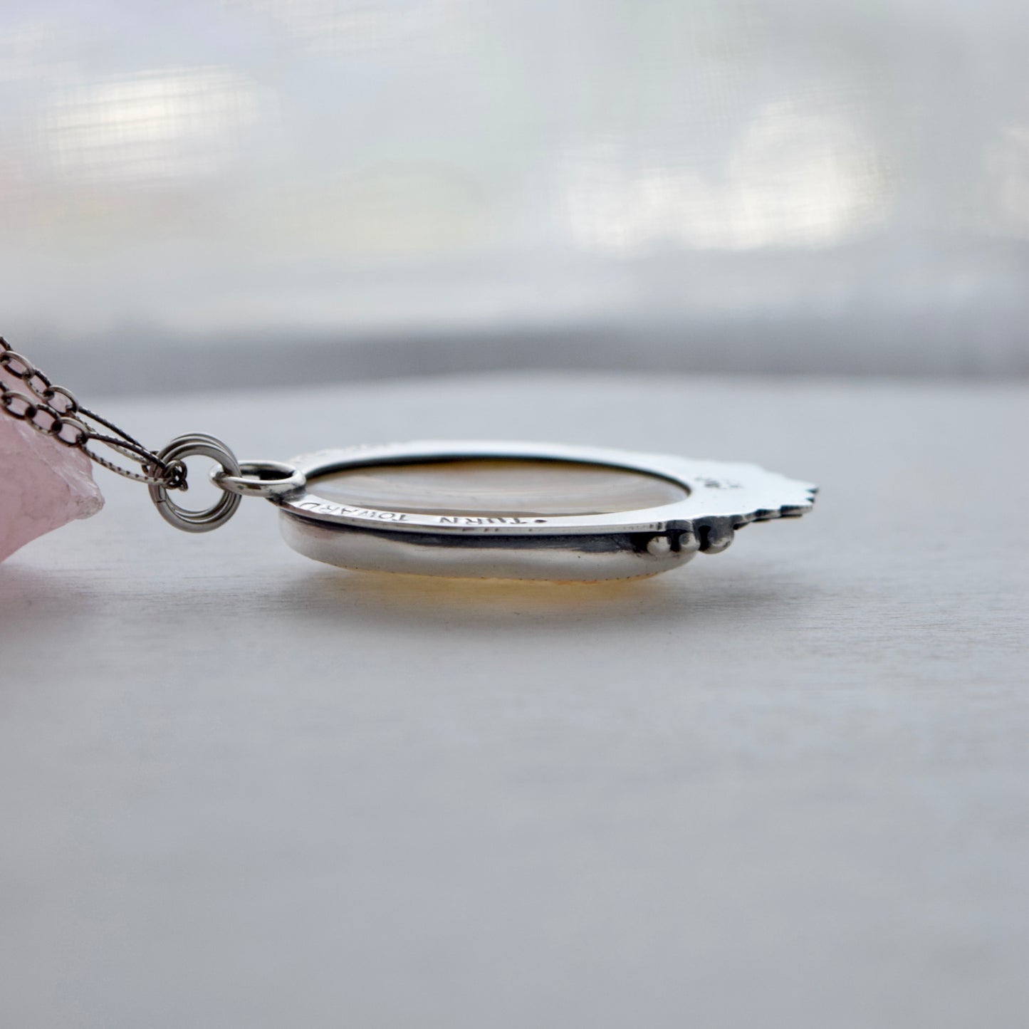 Turn Towards the Sun Worry Stone Pendant with Yellow Quartz and Bronze