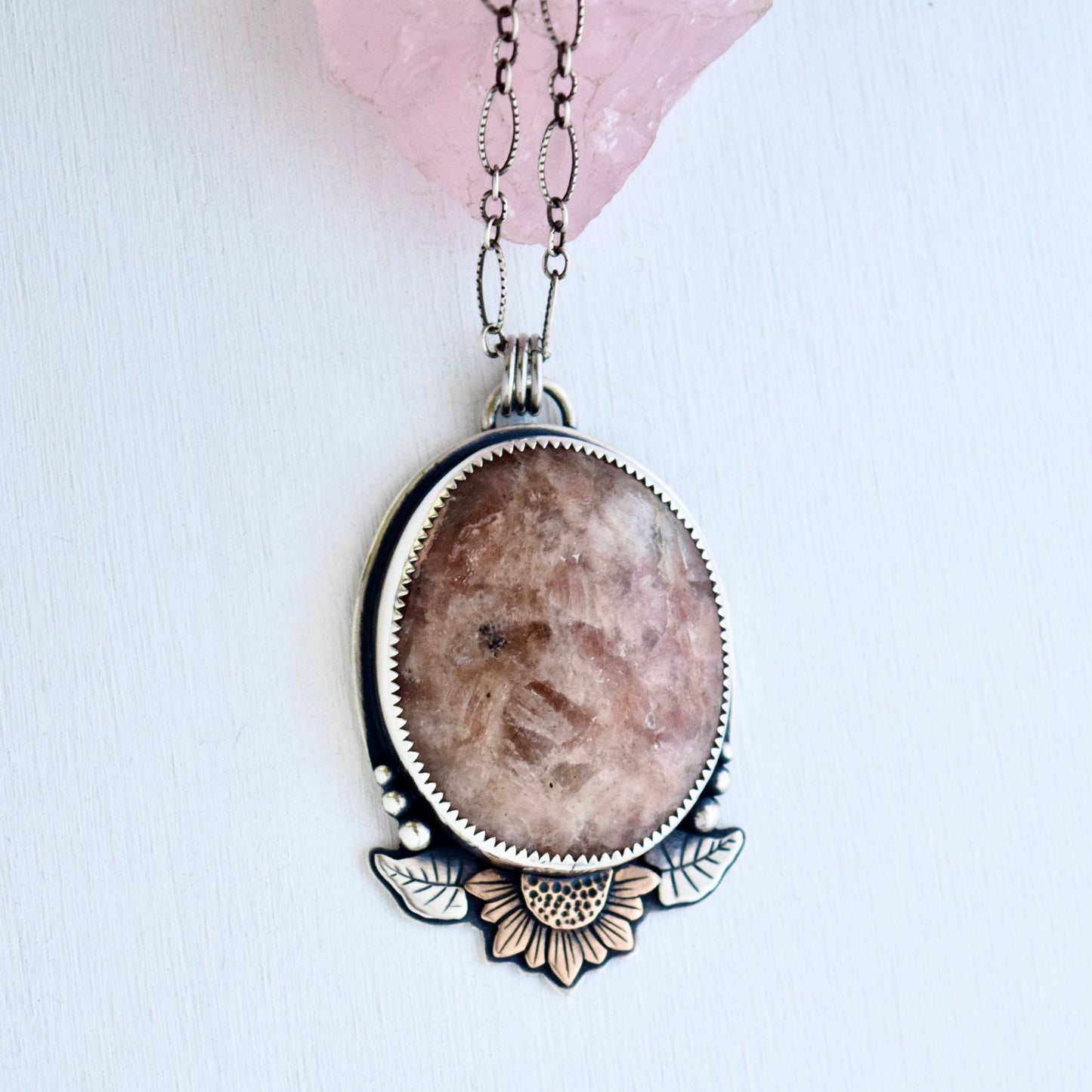 Turn Towards the Sun Worry Stone Pendant with Sunstone and Bronze