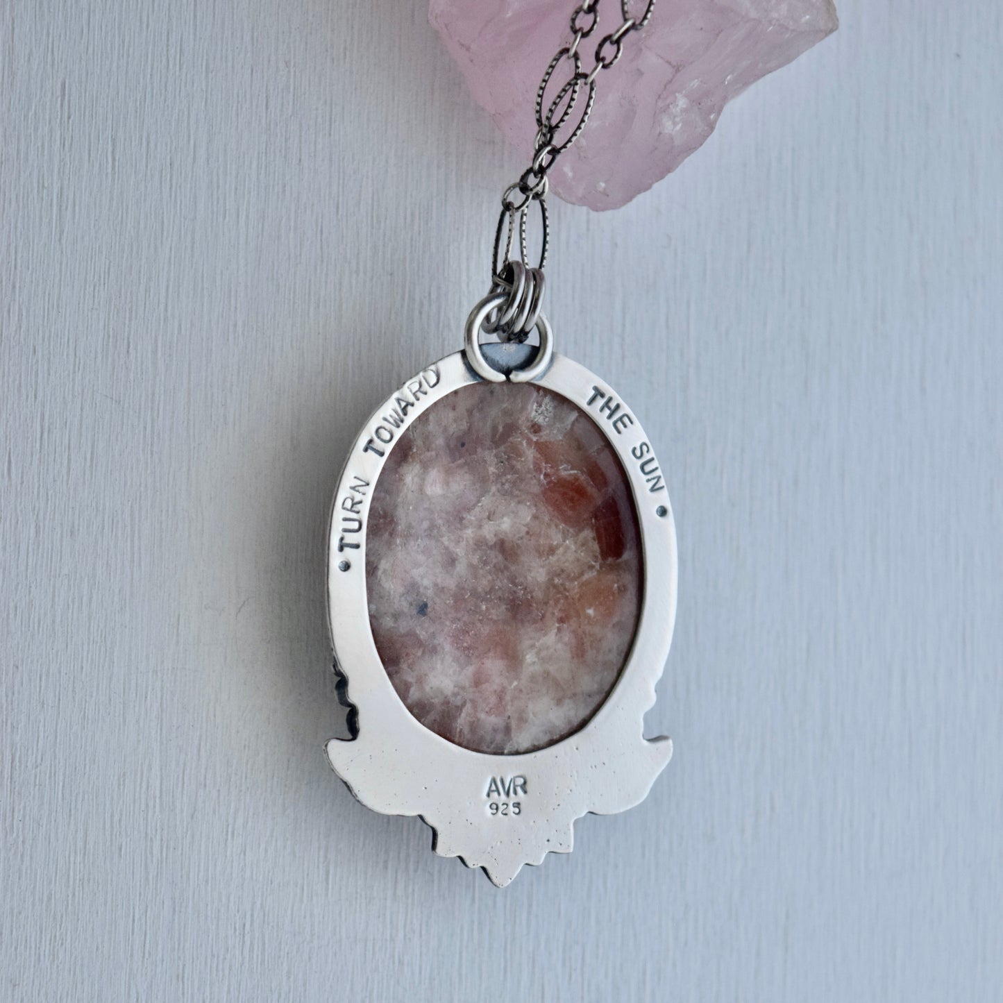 Turn Towards the Sun Worry Stone Pendant with Sunstone and Bronze
