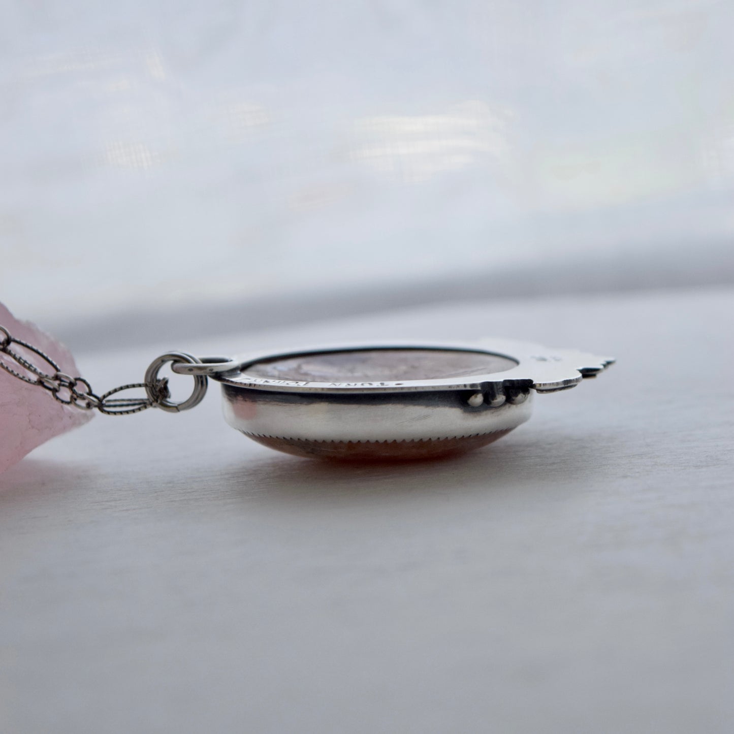 Turn Towards the Sun Worry Stone Pendant with Sunstone and Bronze
