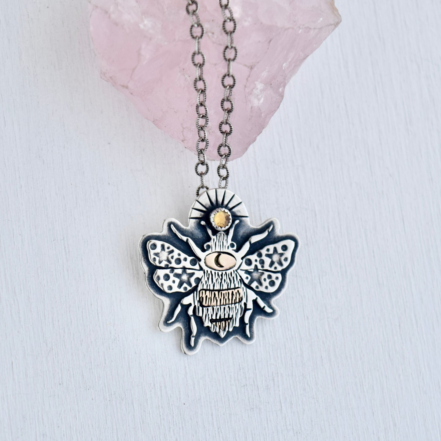 Celestial Bee with Yellow Gold Fill and Citrine Pendant