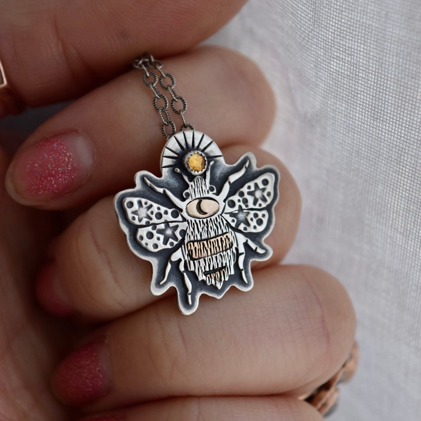 Celestial Bee with Yellow Gold Fill and Citrine Pendant