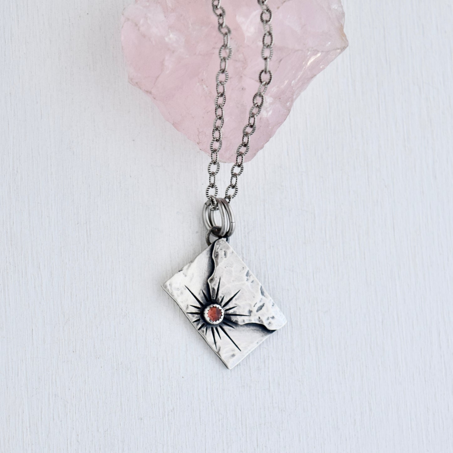 Acceptance Letter Pendant with rose cut Garnet #002