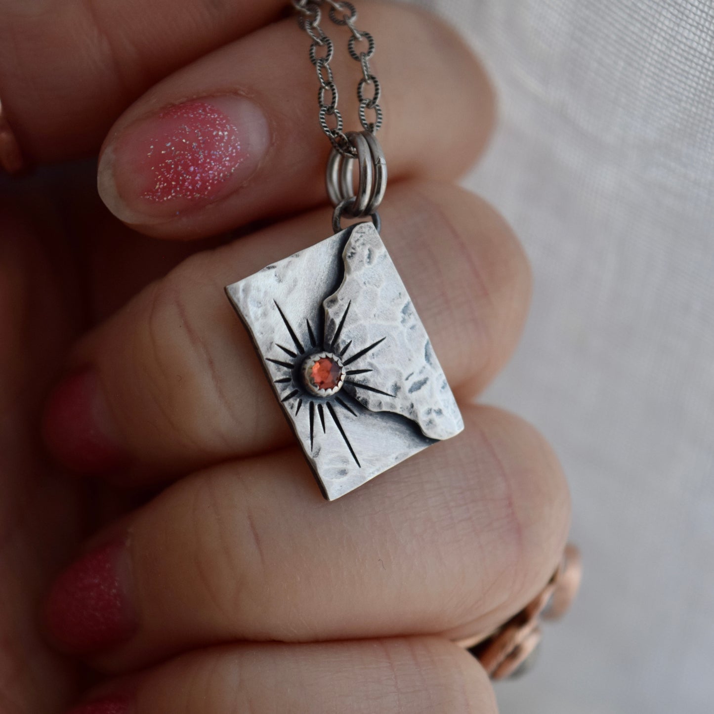 Acceptance Letter Pendant with rose cut Garnet #002