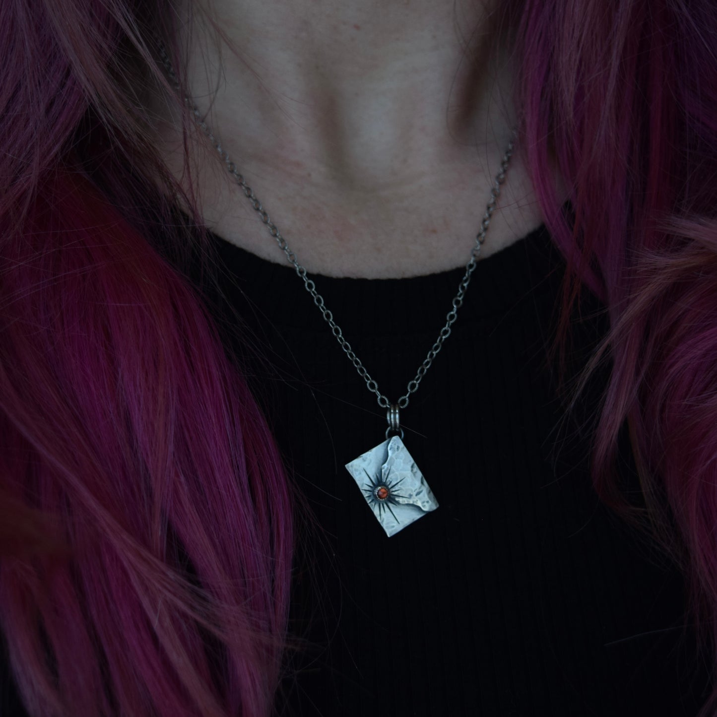 Acceptance Letter Pendant with rose cut Garnet #002