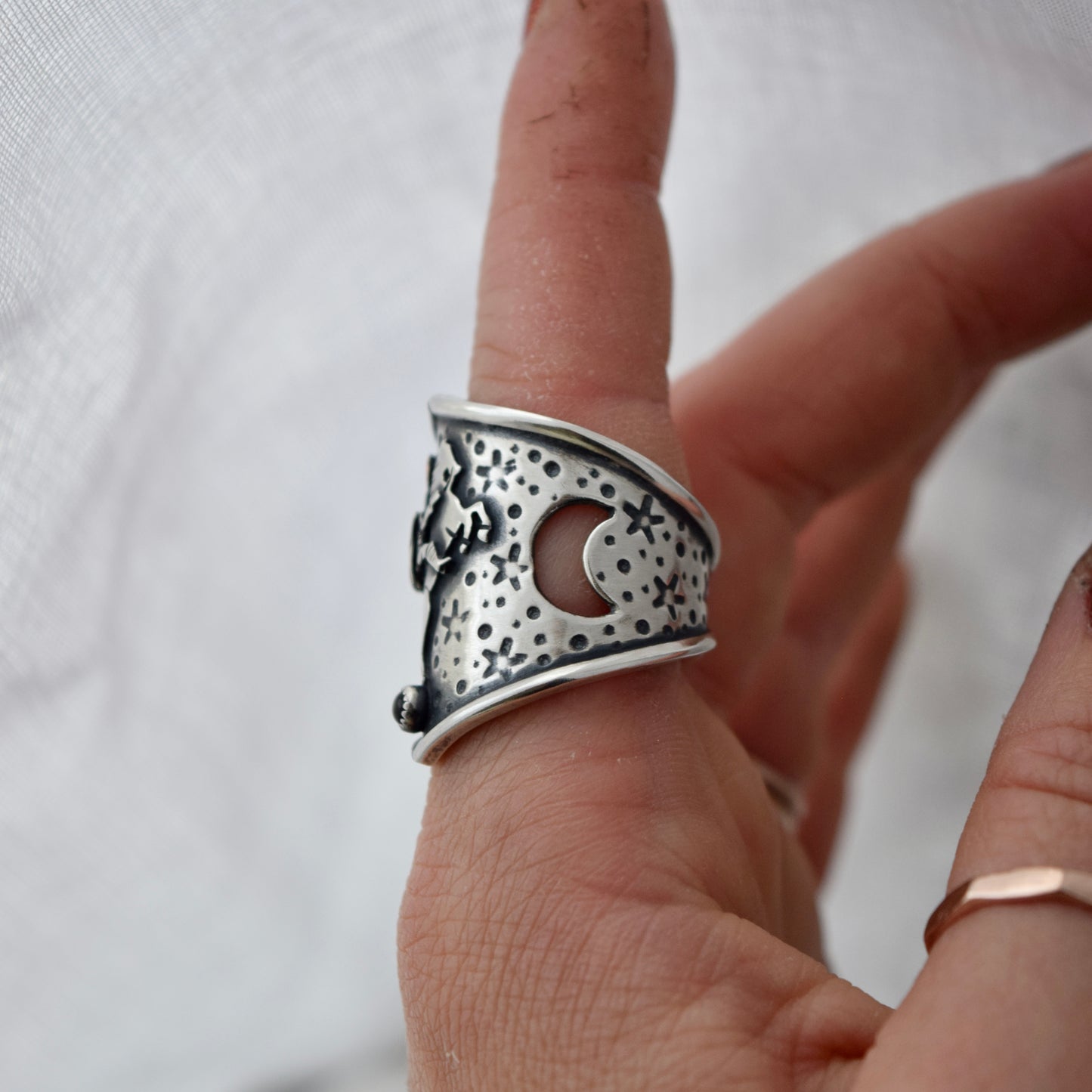 Headless Horseman Shield Ring Black Onyx and Copper size 7.75