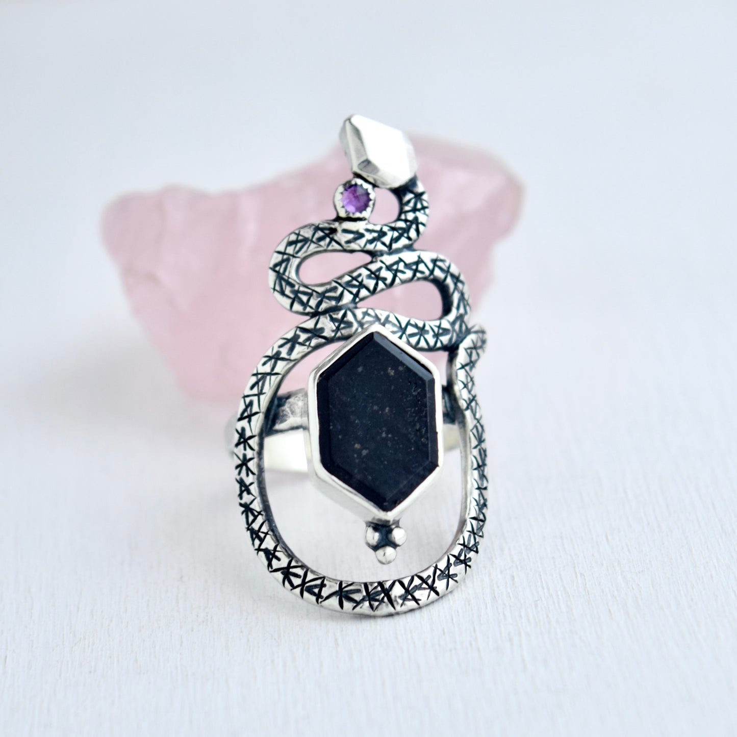 Serpent Ring with Iolite and Amethyst size 8