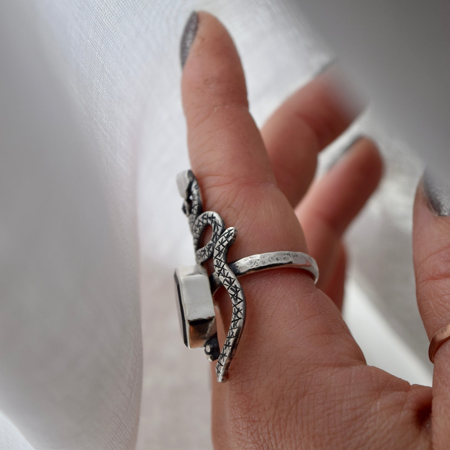 Serpent Ring with Iolite and Amethyst size 8