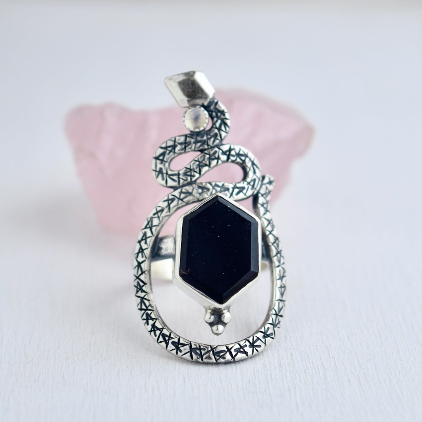 Serpent Ring with Iolite and Rainbow Moonstone size 7