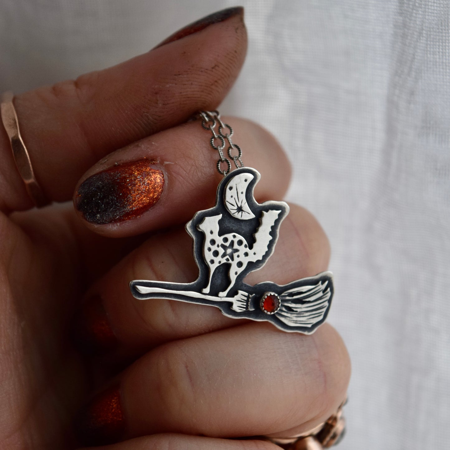 Scaredy Cat Pendant with Fire Opal