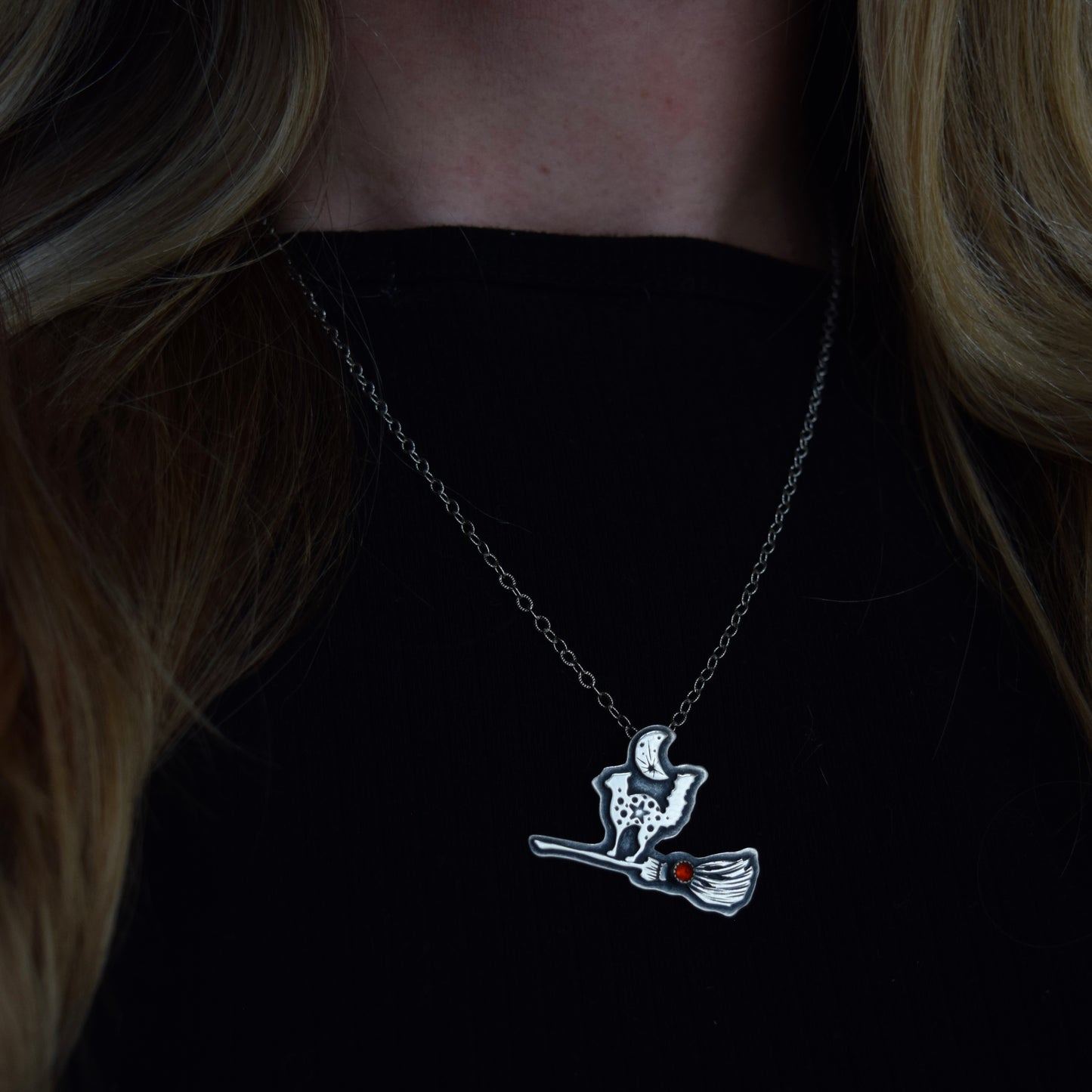 Scaredy Cat Pendant with Fire Opal