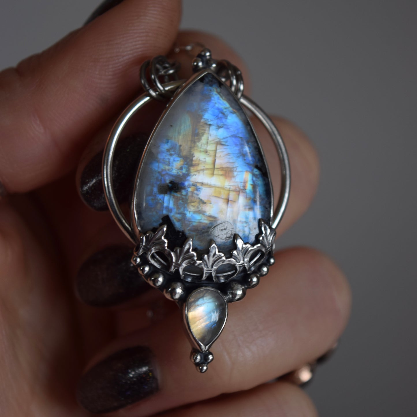 Pendulum Pendant with Rainbow Moonstone