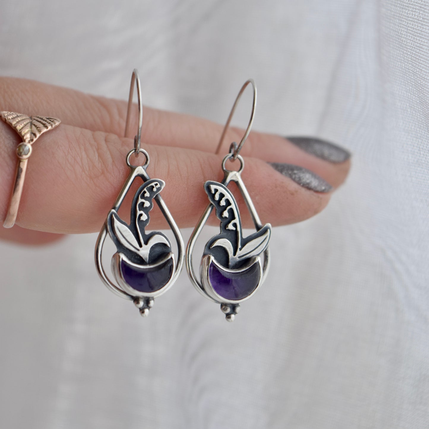 Lily of the Valley Earrings with Amethyst