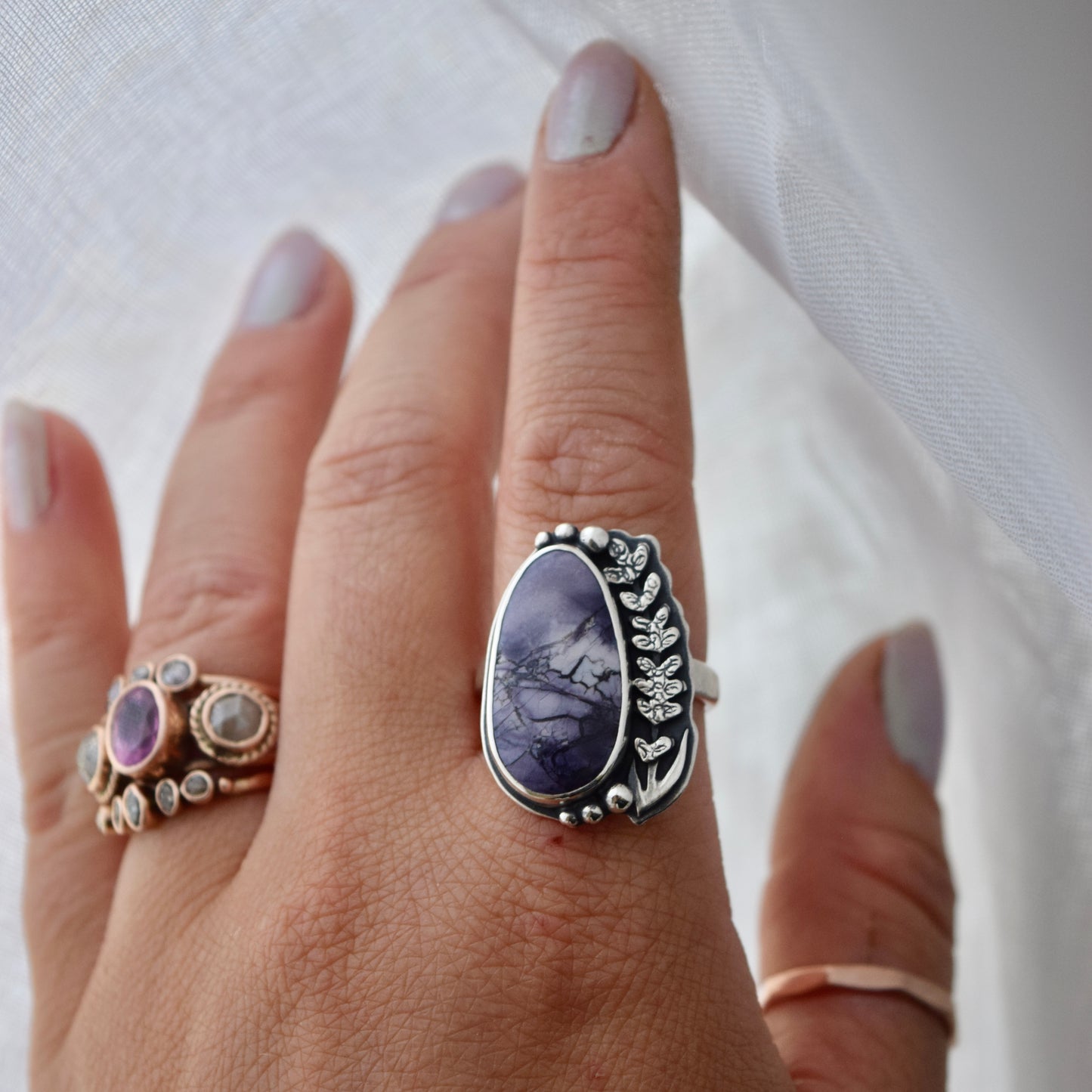Midnight Lavender Ring with Tiffany Stone Size 9