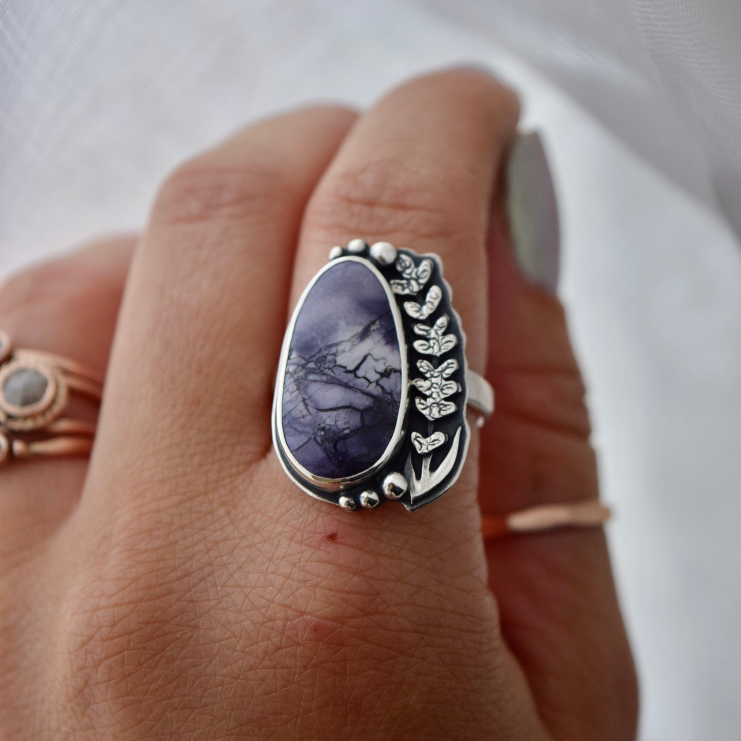 Midnight Lavender Ring with Tiffany Stone Size 9