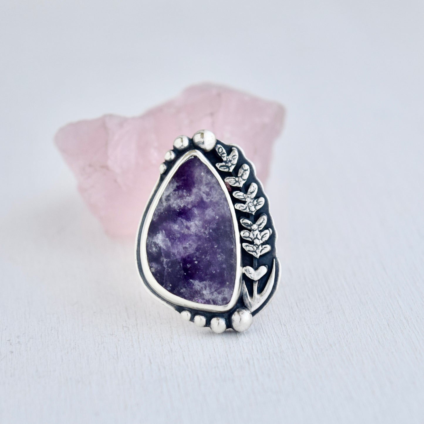 Midnight Lavender Ring with Lepidolite Size 7