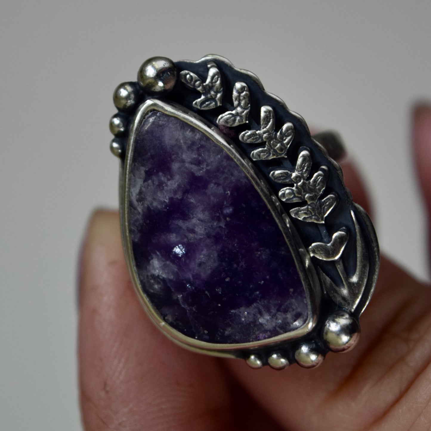 Midnight Lavender Ring with Lepidolite Size 7