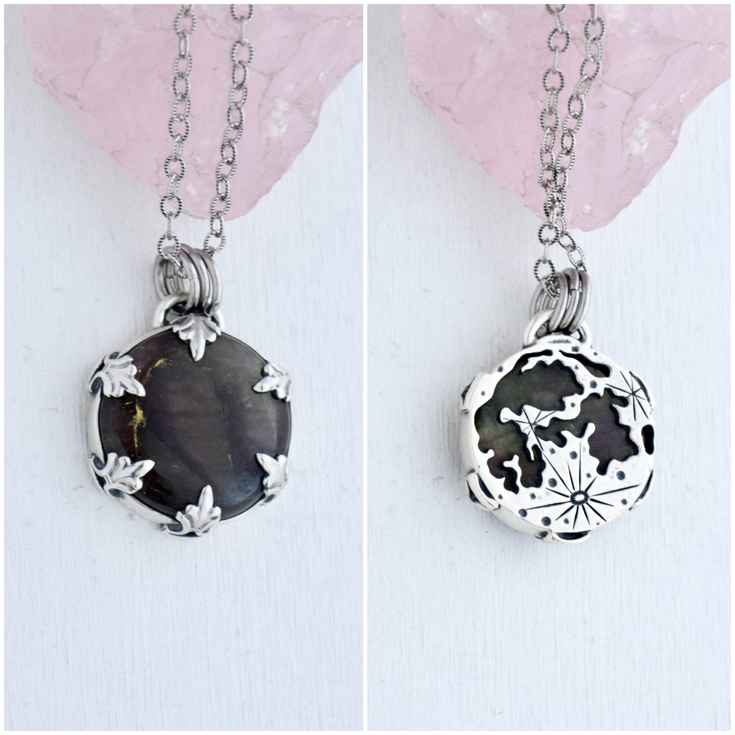 Double Sided Full Moon Kintsugi Repaired Purple Labradorite Necklace