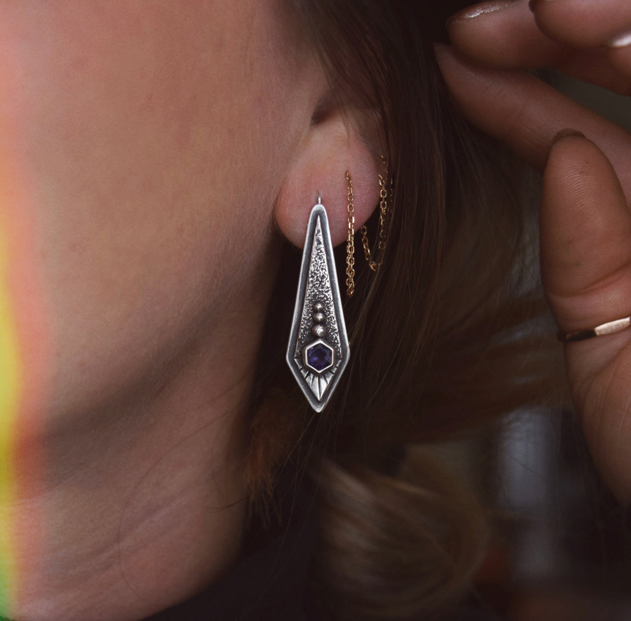 The Fallen Star Earrings with Iolite