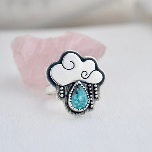 Little Dark Cloud Ring with Campitos Turquoise size 8