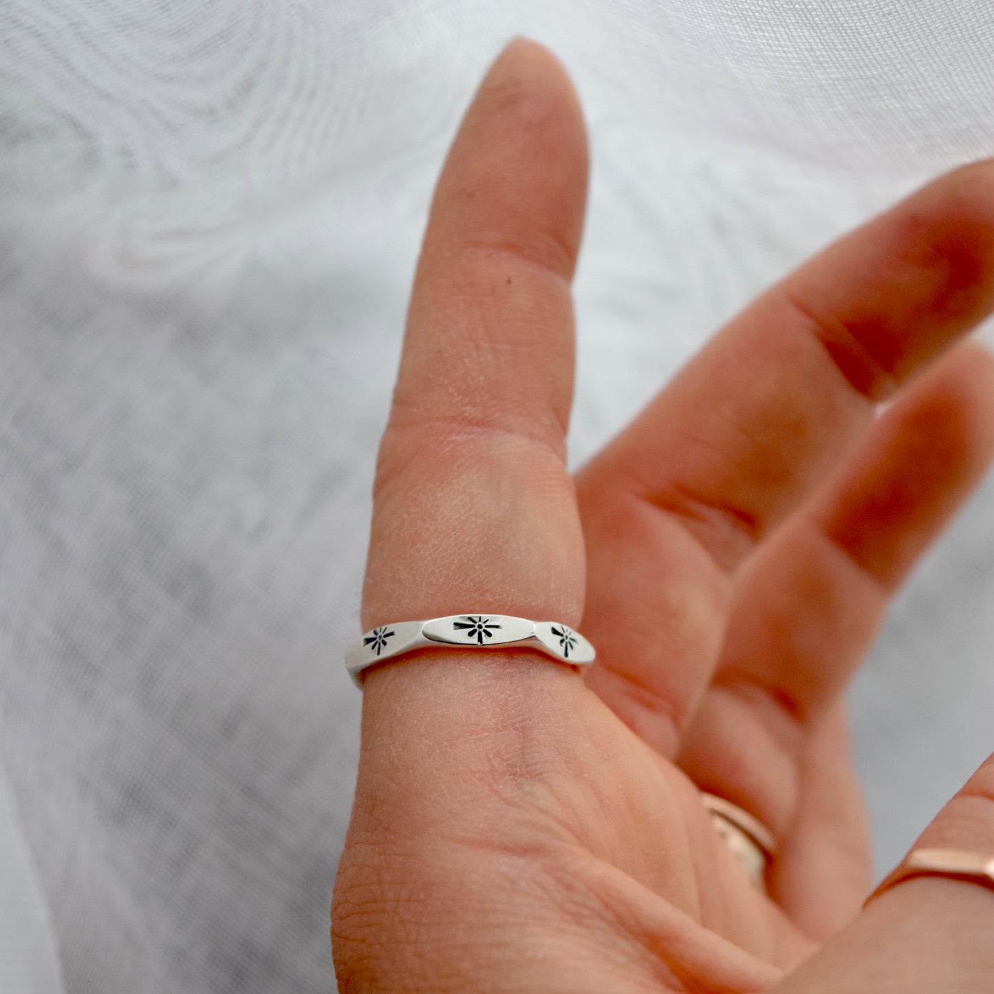 Stamped Starburst Ring size 7