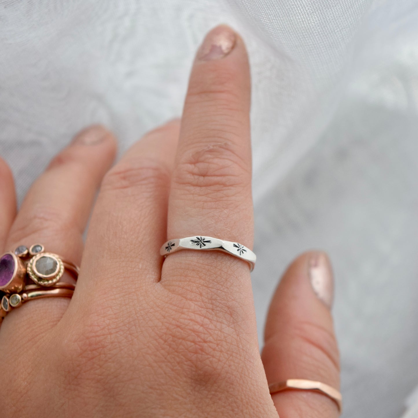 Stamped Starburst Ring size 7