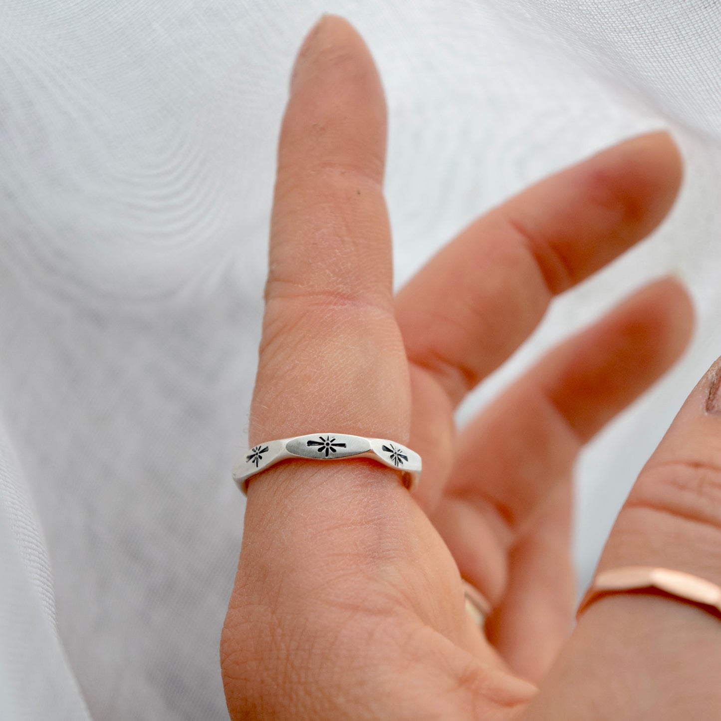 Stamped Starburst Ring size 8.5