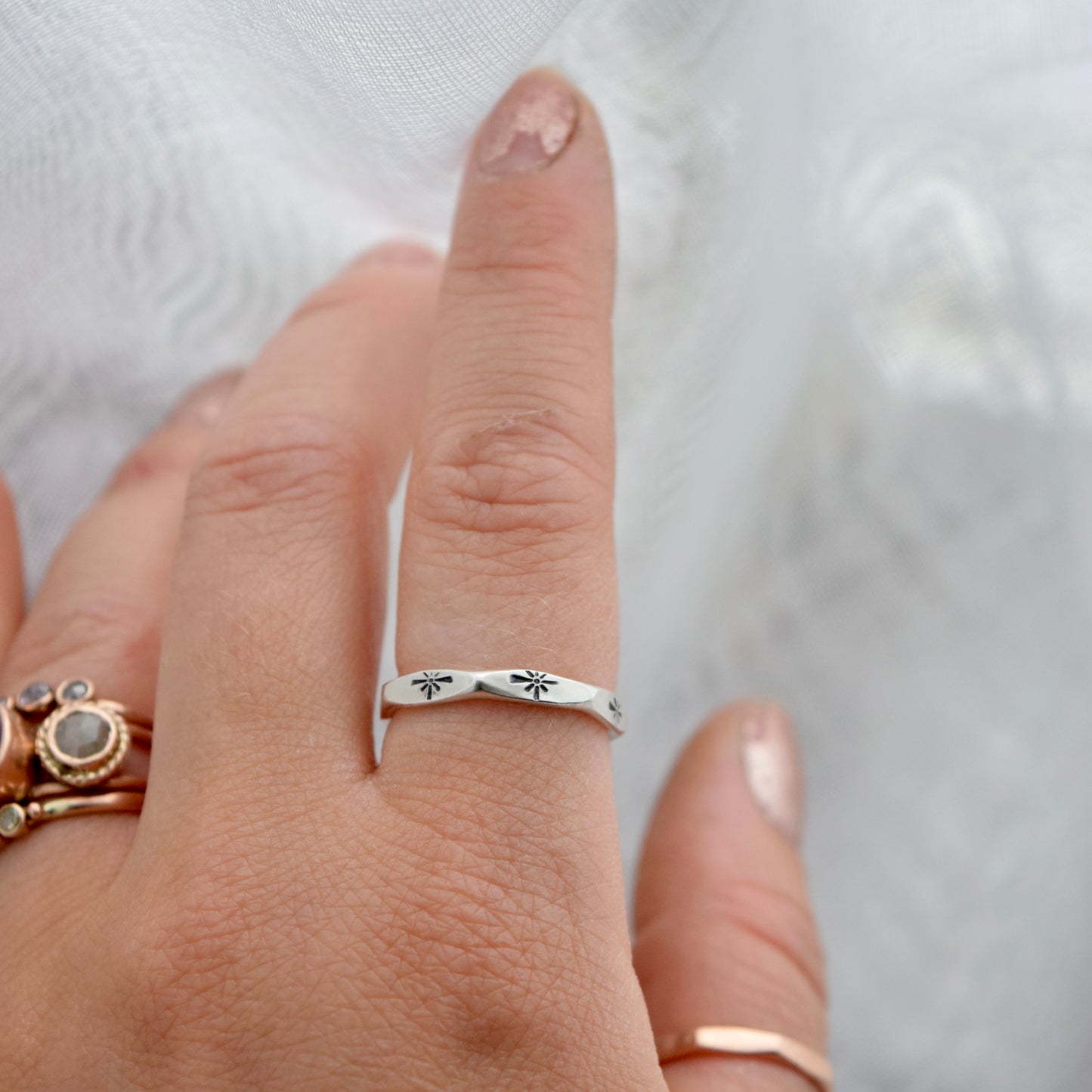 Stamped Starburst Ring size 7.5