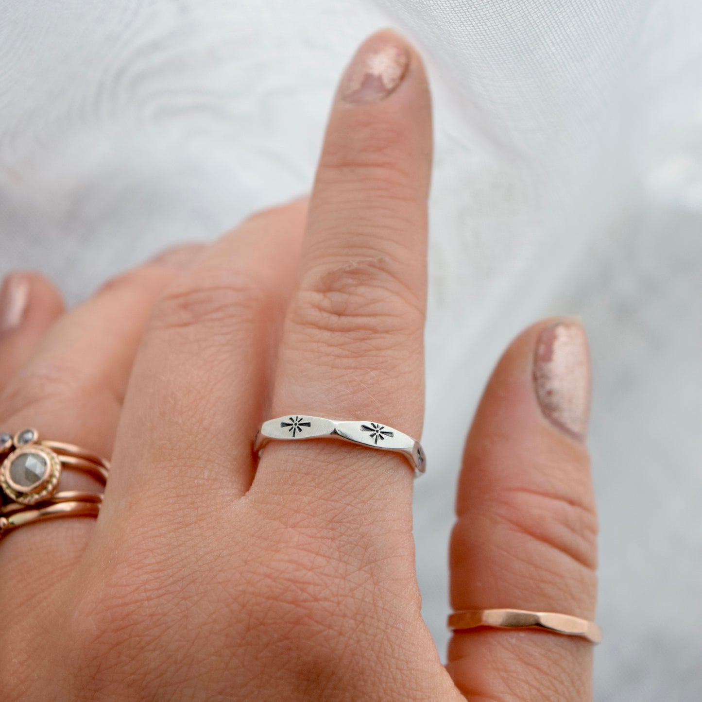 Stamped Starburst Ring size 8.5