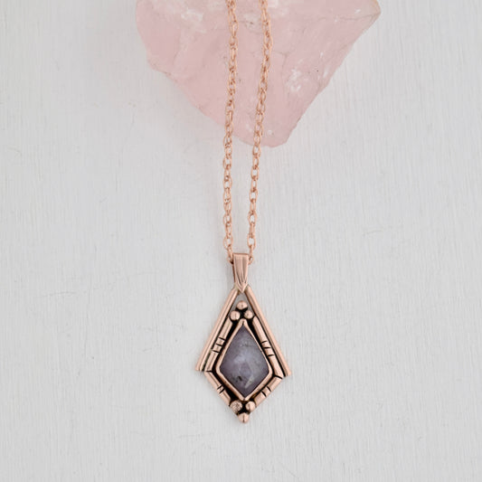 North Star Necklace with 14k Solid Rose Gold, Rose Gold Fill Chain, and Rose Cut Lavender Sapphire