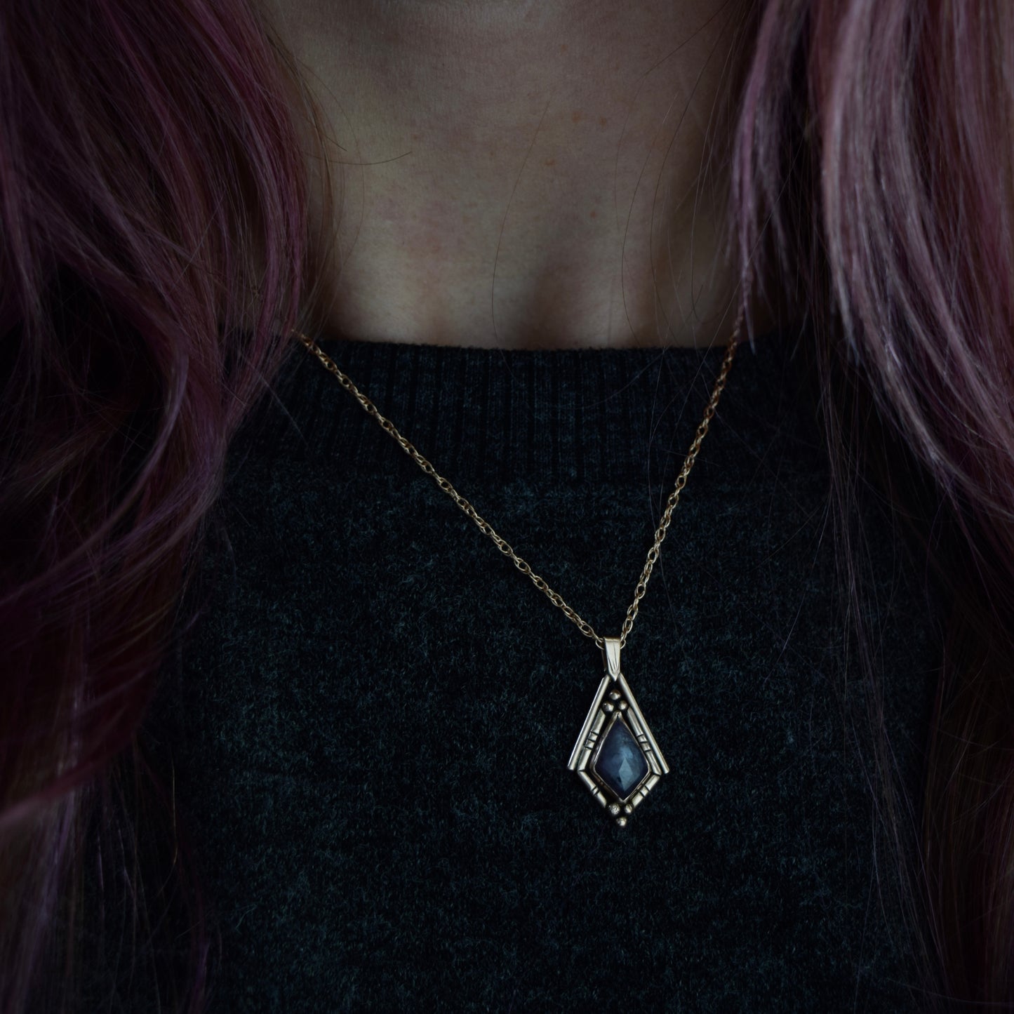 North Star Necklace with 14k Solid Rose Gold, Rose Gold Fill Chain, and Rose Cut Lavender Sapphire