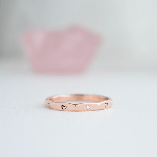Diamond Heart Ring in 14k Solid Rose Gold size 7.5