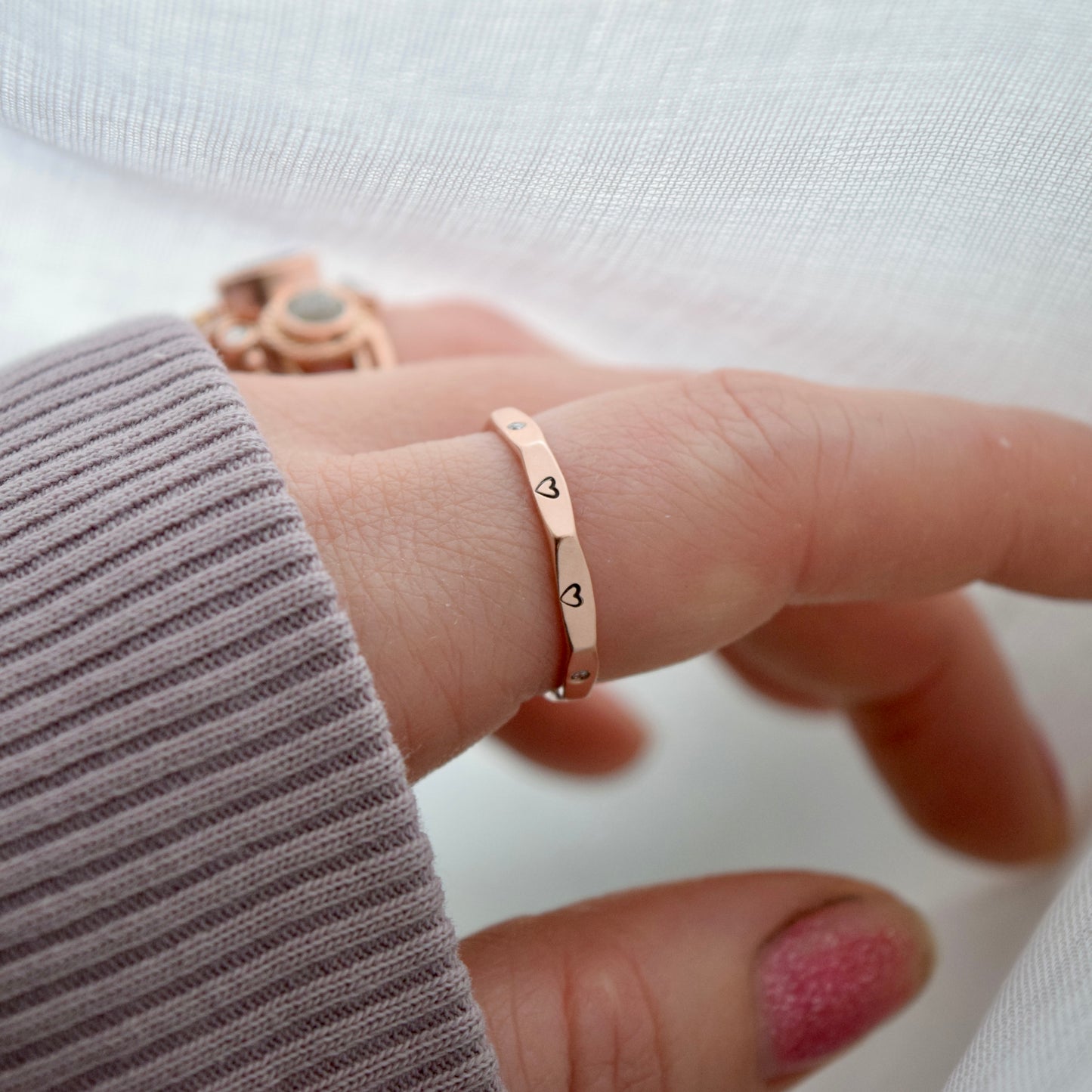 Diamond Heart Ring in 14k Solid Rose Gold size 7.5