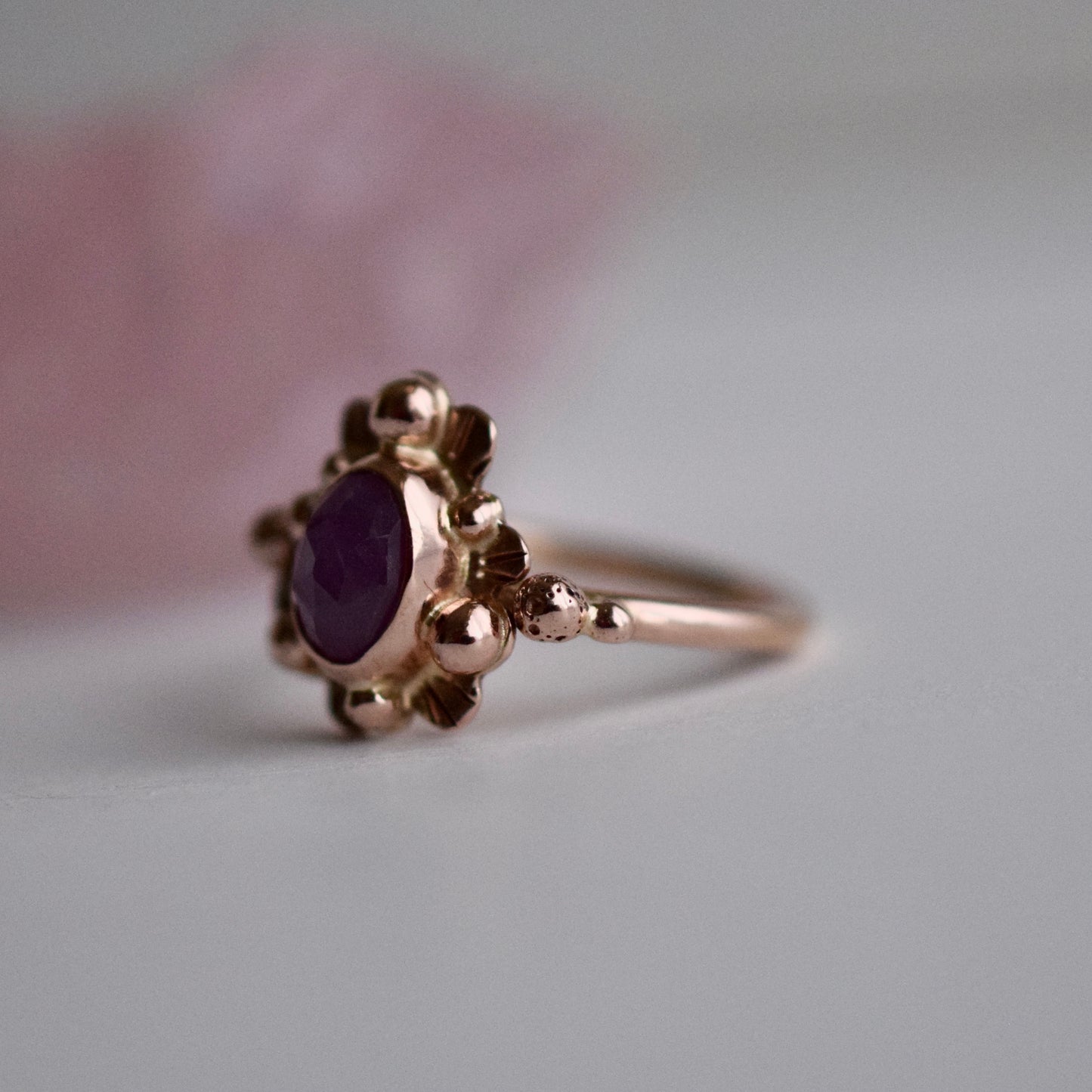 14k Solid Rose Gold Supernova Ring with rose cut Sapphire size 5
