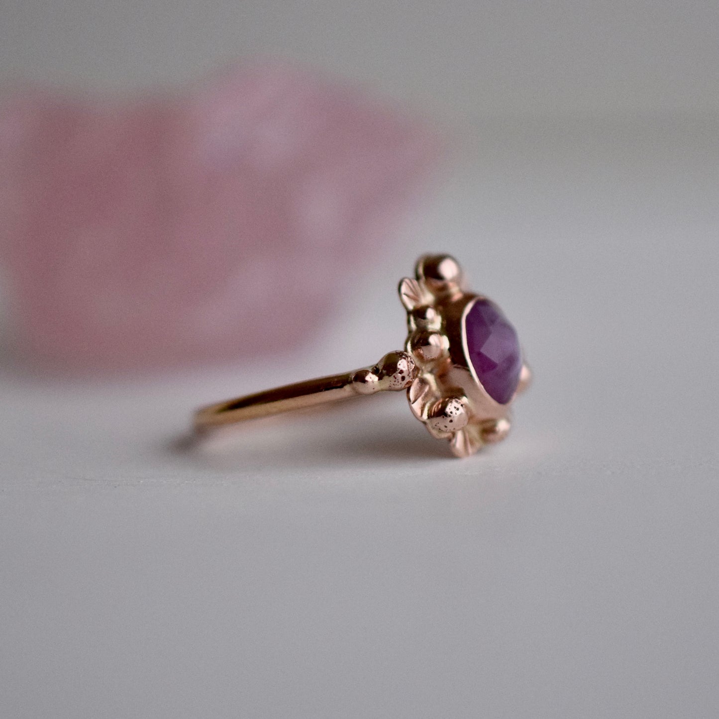14k Solid Rose Gold Supernova Ring with rose cut Sapphire size 5