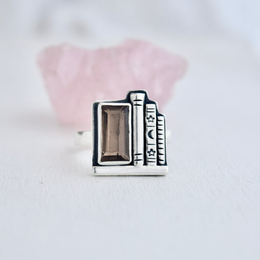 Bookshelf Ring with Smokey Quartz size 8.5
