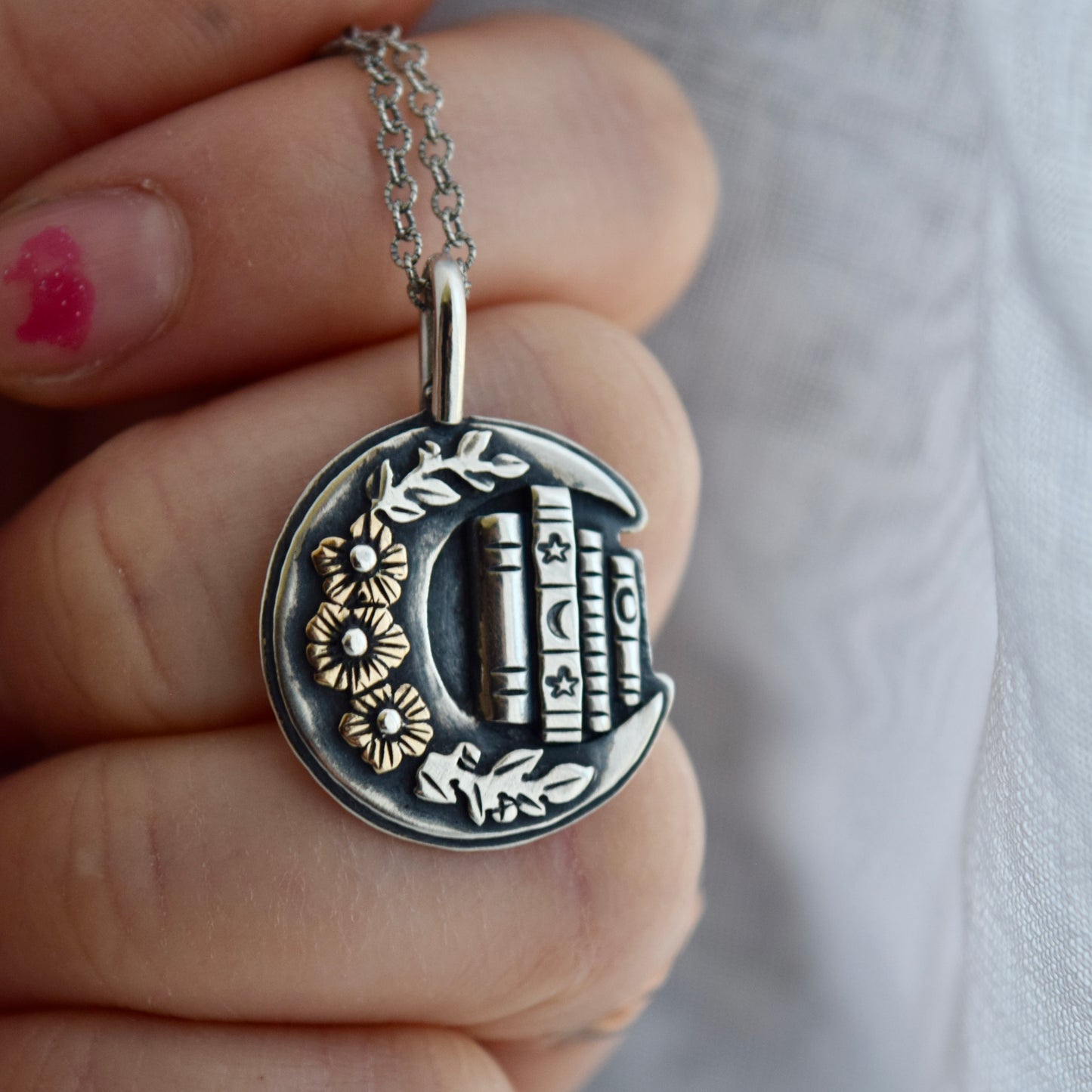 Lunar Bookshelf Necklace with Gold Fill