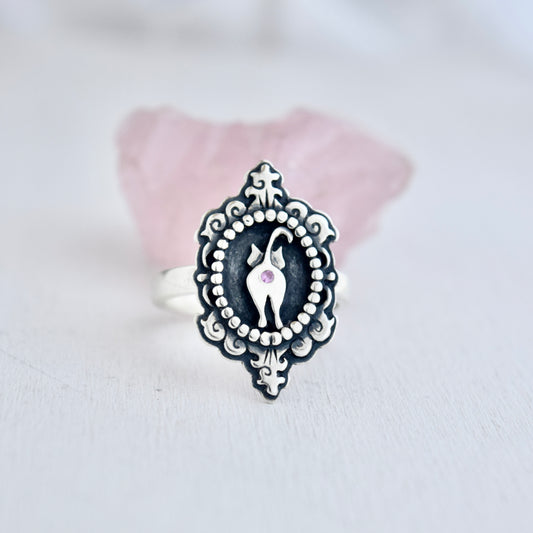 Cat Butthole Cameow Ring with Pink Sapphire Size 10