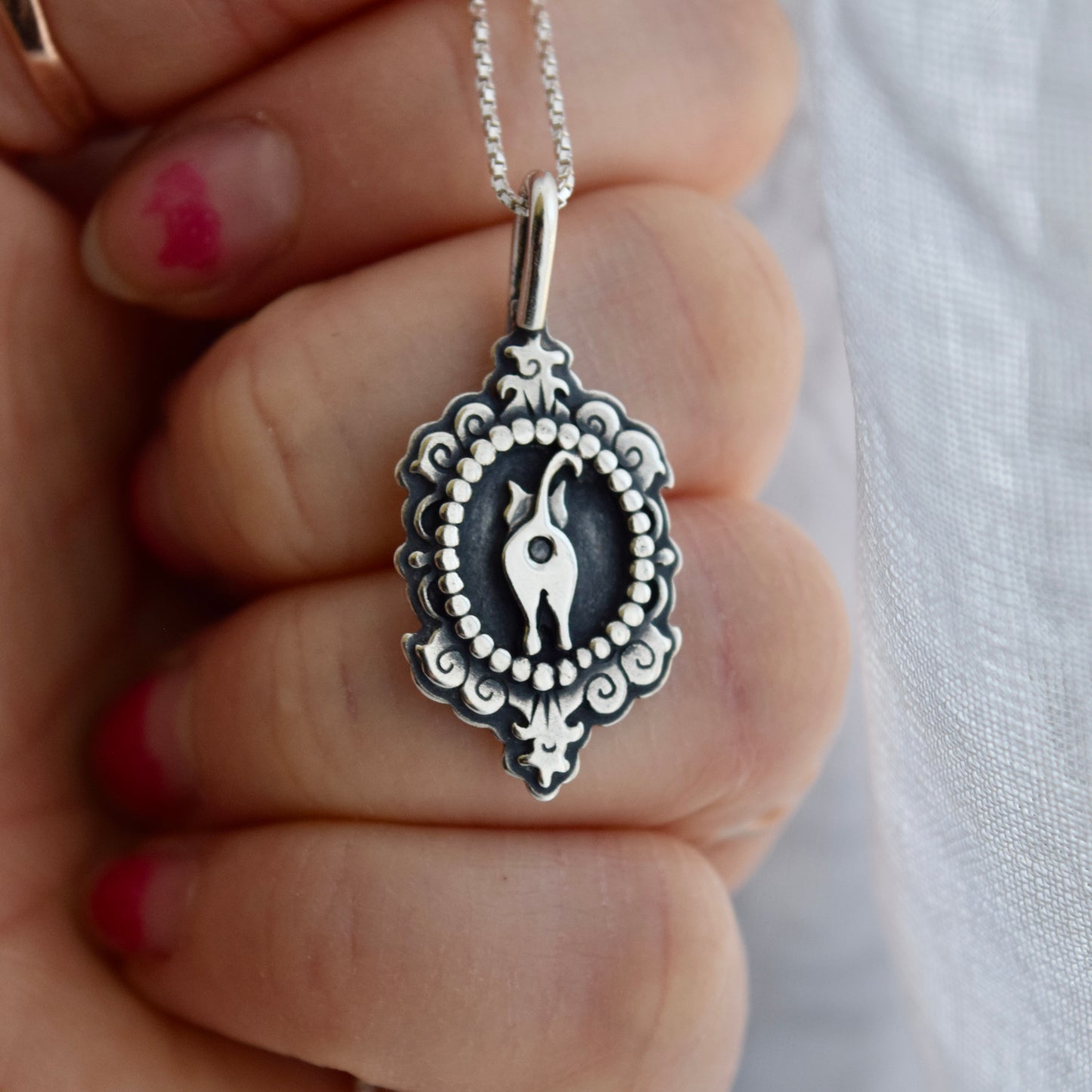 Cat Butthole Cameo Necklace with Flush Set .02c Black Diamond