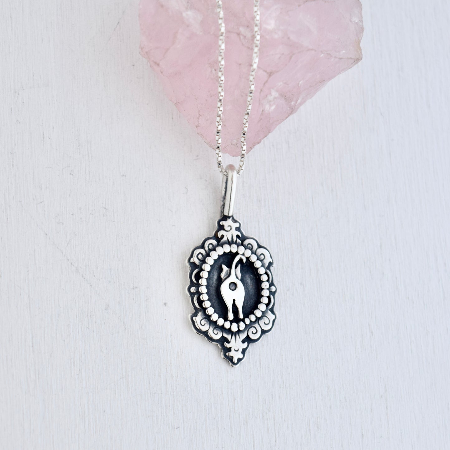 Cat Butthole Cameo Necklace with Flush Set .02c Black Diamond
