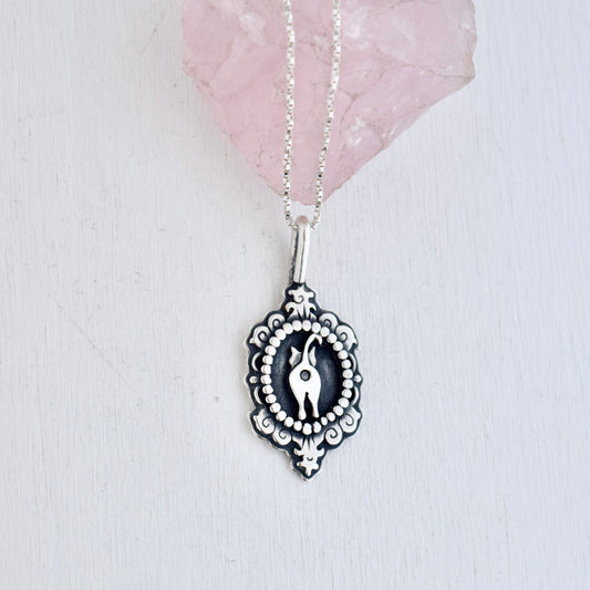 Cat Butthole Cameo Necklace with Flush Set .02c Black Diamond